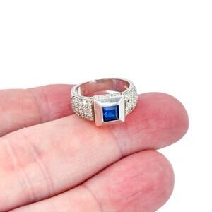 Vintage Sterling Silver 925 Art Deco Blue Iolite Cubic Zirconia Ring Size 5